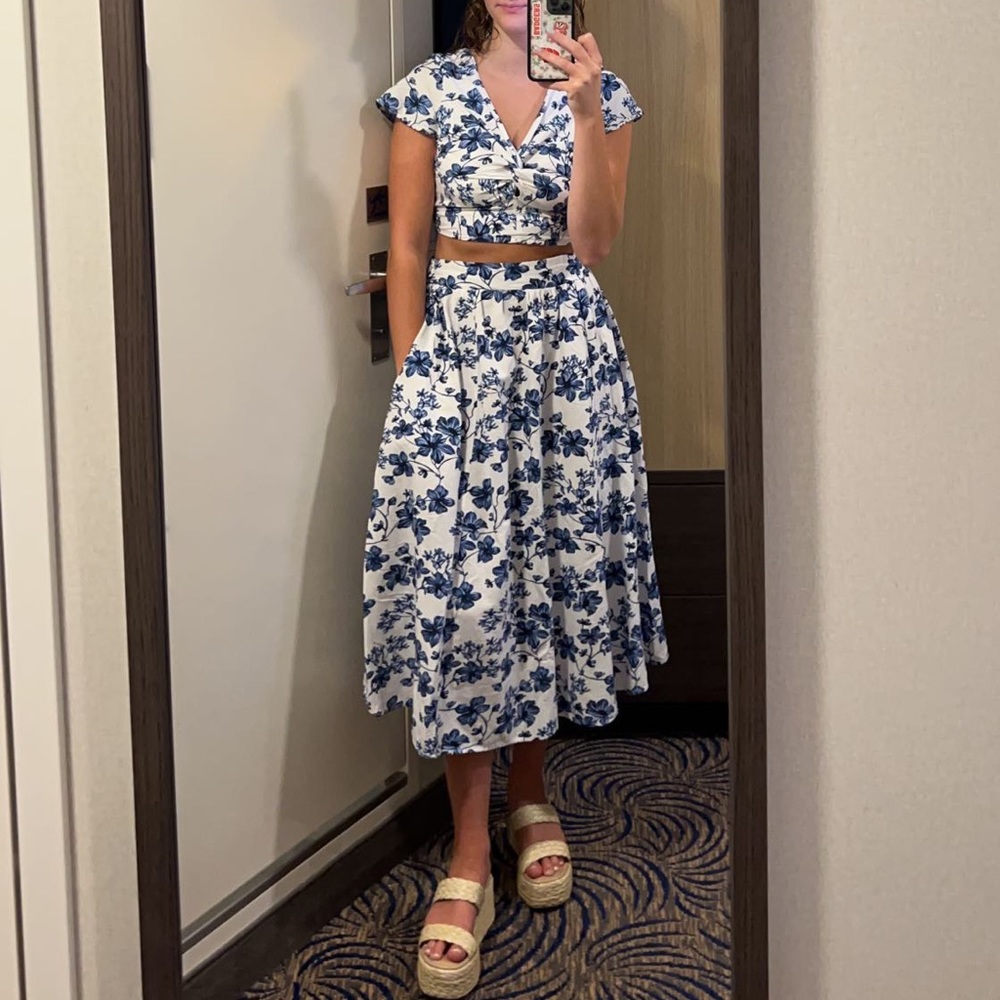 Blue Floral Top & Skirt Set
